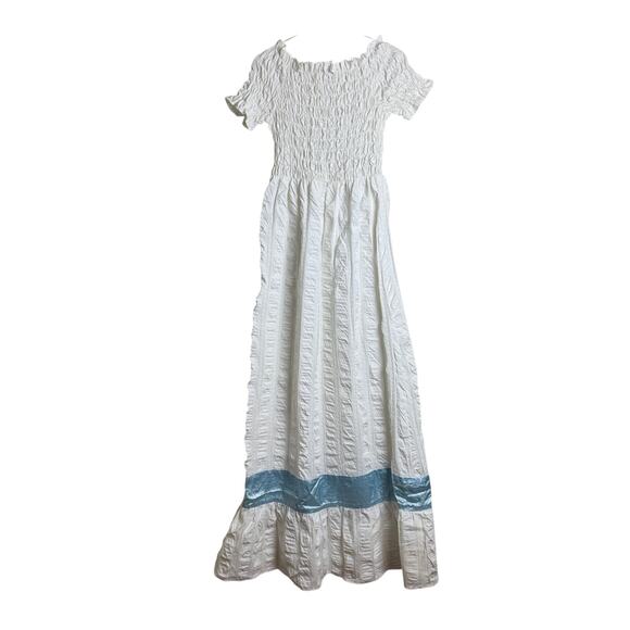 Mindy Malone VINTAGE Ruched Short Sleeve Blue Lace Semi Formal Dress Size MEDIUM